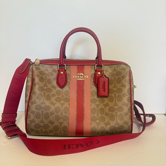 coach Rowan Large Satchel Bag In Signature Canvas With Stripe cal83 - Picture 1 of 7